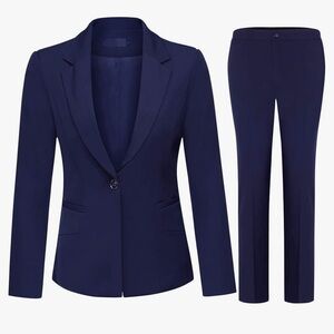 Women's 2 Piece Business Suit Set, Blazer and Pants, Navy Blue, XL